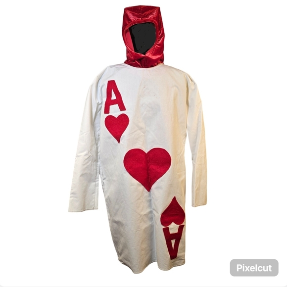Ace of Hearts long sleeve Halloween costume with removable red velvet hood S - Picture 2 of 4
